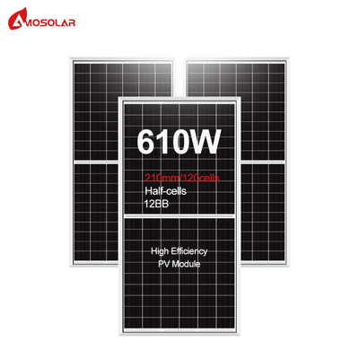 Amosolar 580W 590W 600W 610W Halbschnitt-Solarpanel mit 3,2 mm niedrigem Eisengehärtetem Glas