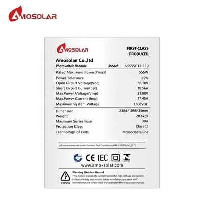 Amosolar Mono 535w-555w Solaranlagen mit 182mm PERC Halbzellen Akzeptieren OEM-Bestellungen