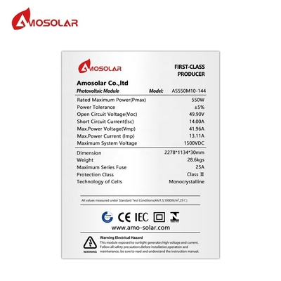 MC4-kompatible Anschluss Amosolar PERC Mono 540w 550w 560w PV-Panel für ein hybrides Solarsystem für Zuhause