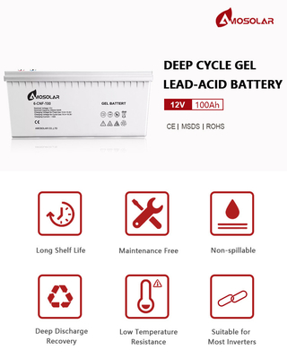 Golfkarren Amosolar 12V 100Ah 150Ah 200Ah 250Ah Gel-Blei-Säure-Batterie für 6000 Lebenszyklus