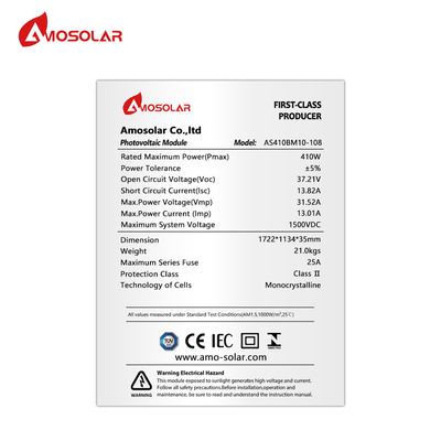 182mmx182mm Zellgröße Amosolar All Black 395 400 405 410 415 420 Watt Wp Mono kristalline Solarzellen für Haus