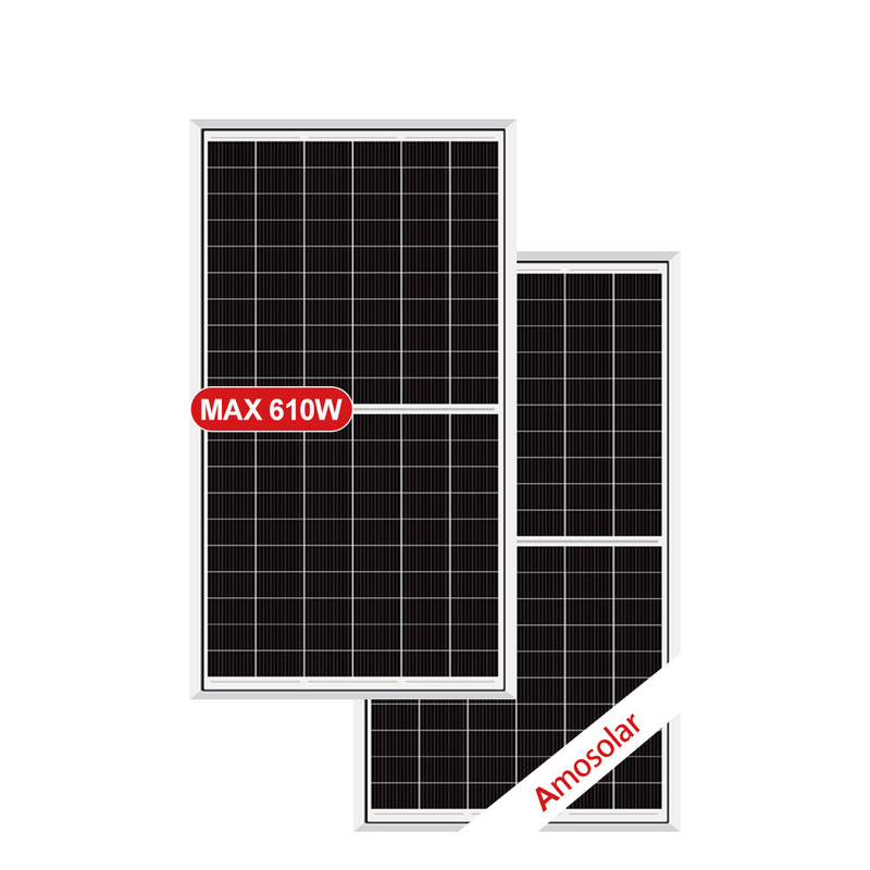 Amosolar 580W 590W 600W 610W Halbschnitt-Solarpanel mit 3,2 mm niedrigem Eisengehärtetem Glas